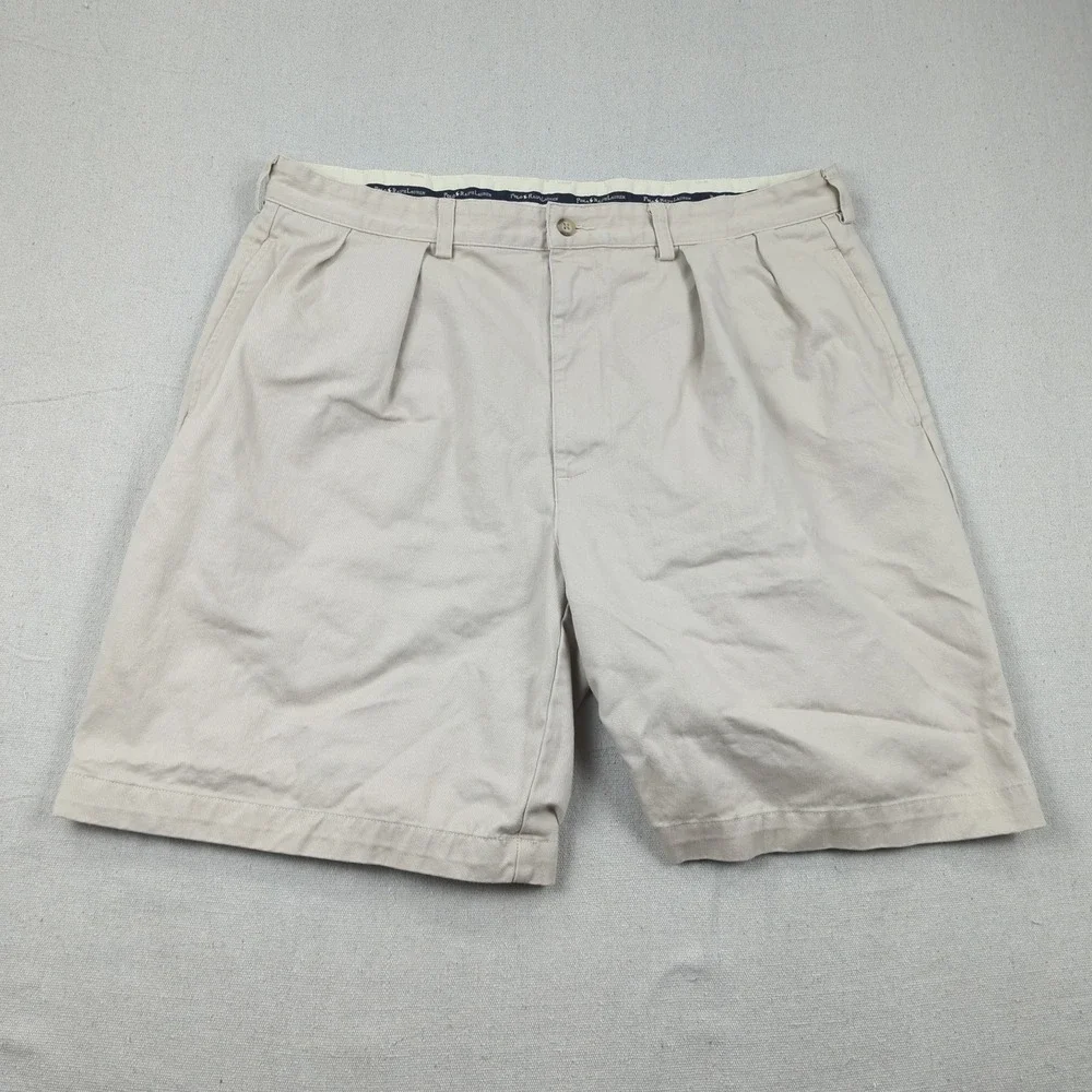Vintage Polo Ralph Lauren Shorts Mens 38 Khaki‎ Pleated Tyler Preppy Casual